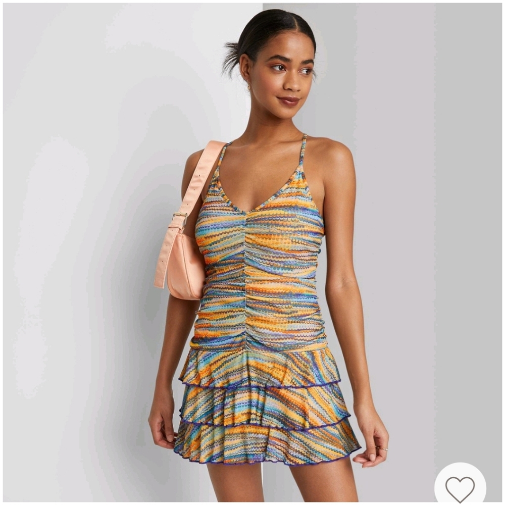 Women's sleeveless ruched front tiered dress - Wild Fable - blue zigzag …